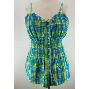 Pink Collection women sleeveless adjustable strap buttons front top sz. S